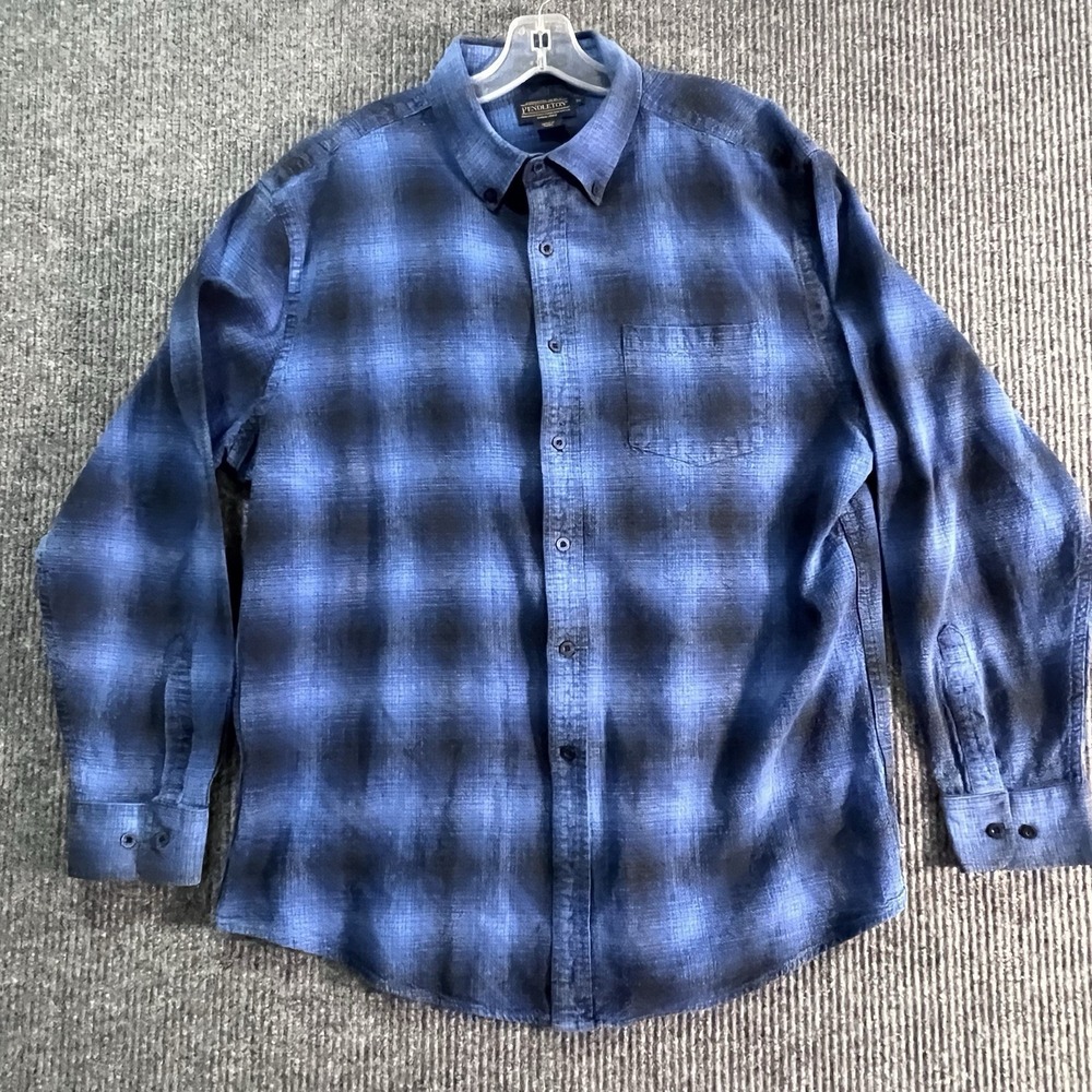 Pendleton Mason Mens Blue Black Plaid Flannel Button Up Shirt XL